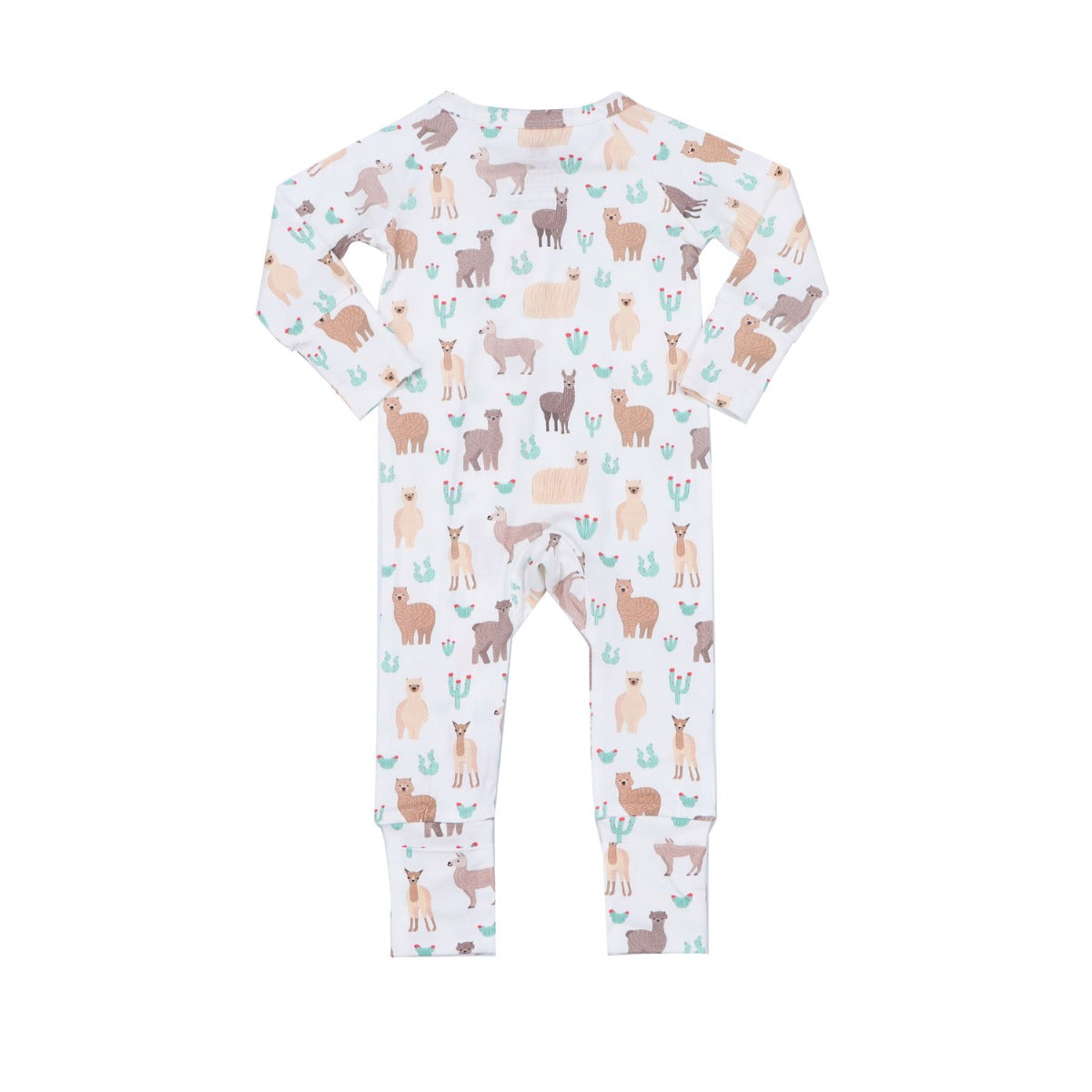 A, Apple Pie Bamboo Baby Zip Long Sleeve Romper - Llamas & Cacti (5 Sizes)