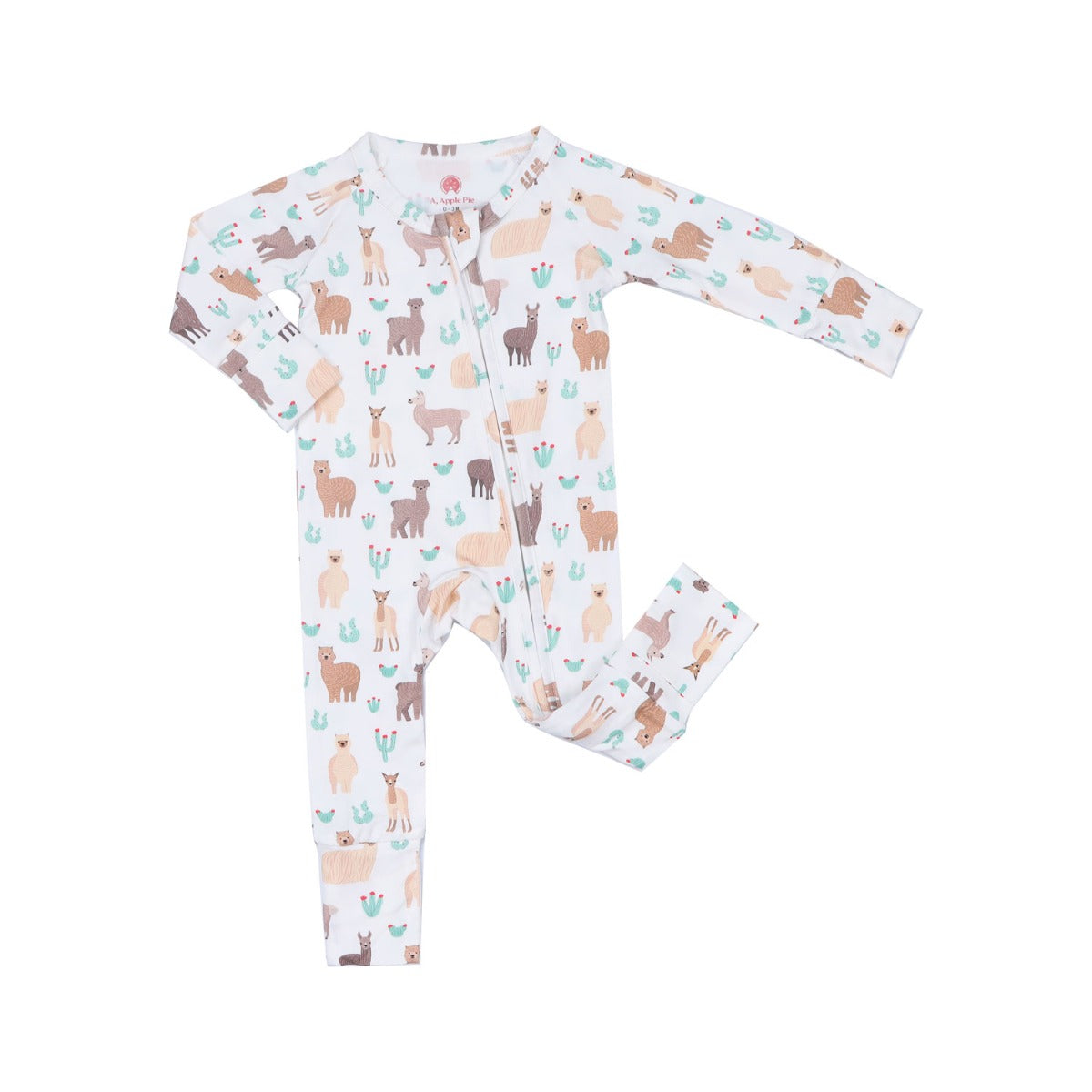 A, Apple Pie Bamboo Baby Zip Long Sleeve Romper - Llamas & Cacti (5 Sizes)