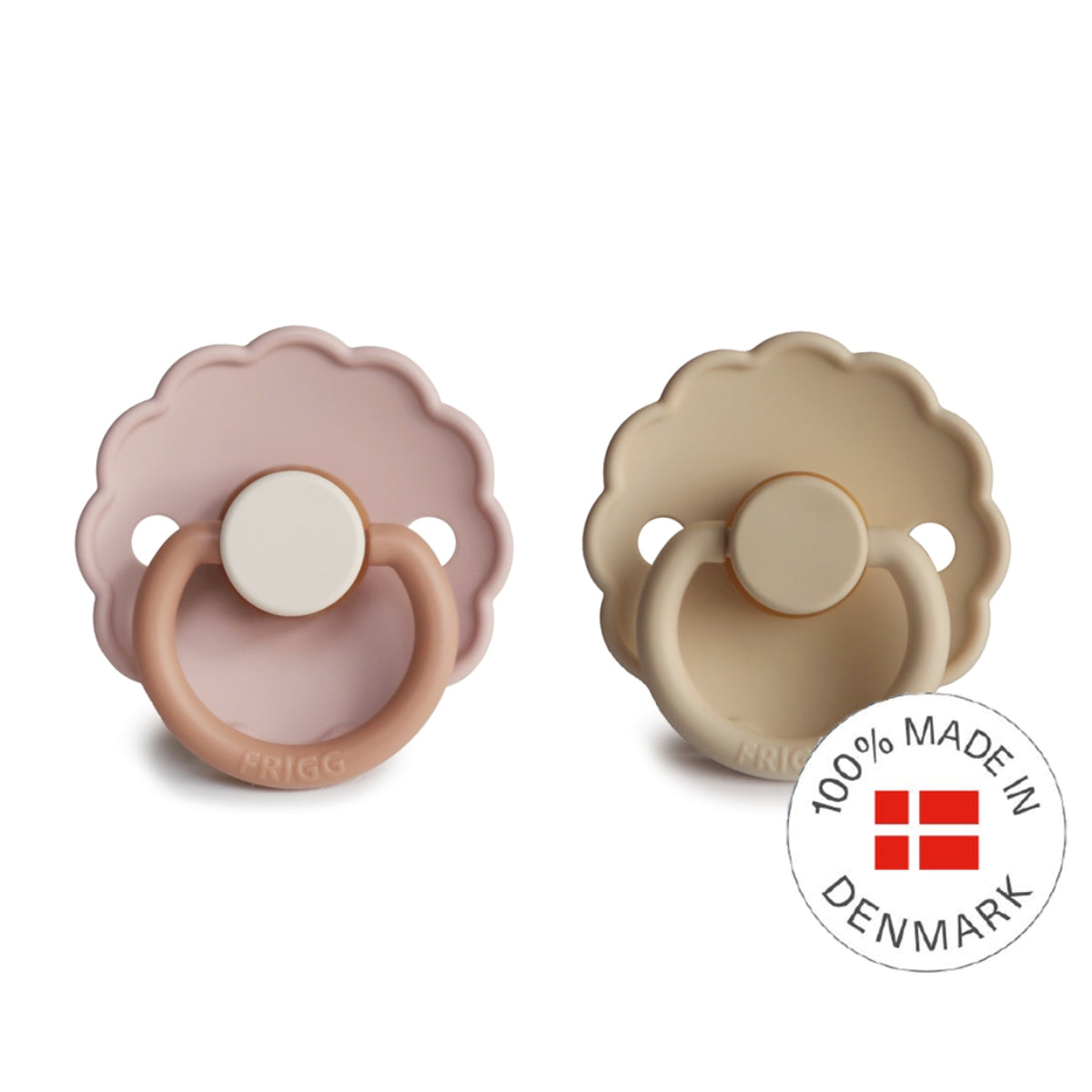FRIGG Daisy Latex Baby Pacifiers, 2pk [Color Block + Original] – Biscuit/Croissant (2 Sizes)