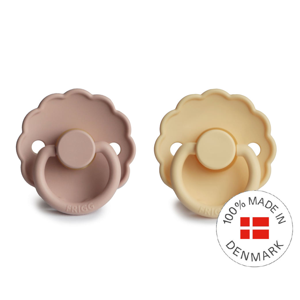 FRIGG Daisy Latex Baby Pacifiers, 2pk [Original] –  Blush/Pale Daffodil (2 Sizes)