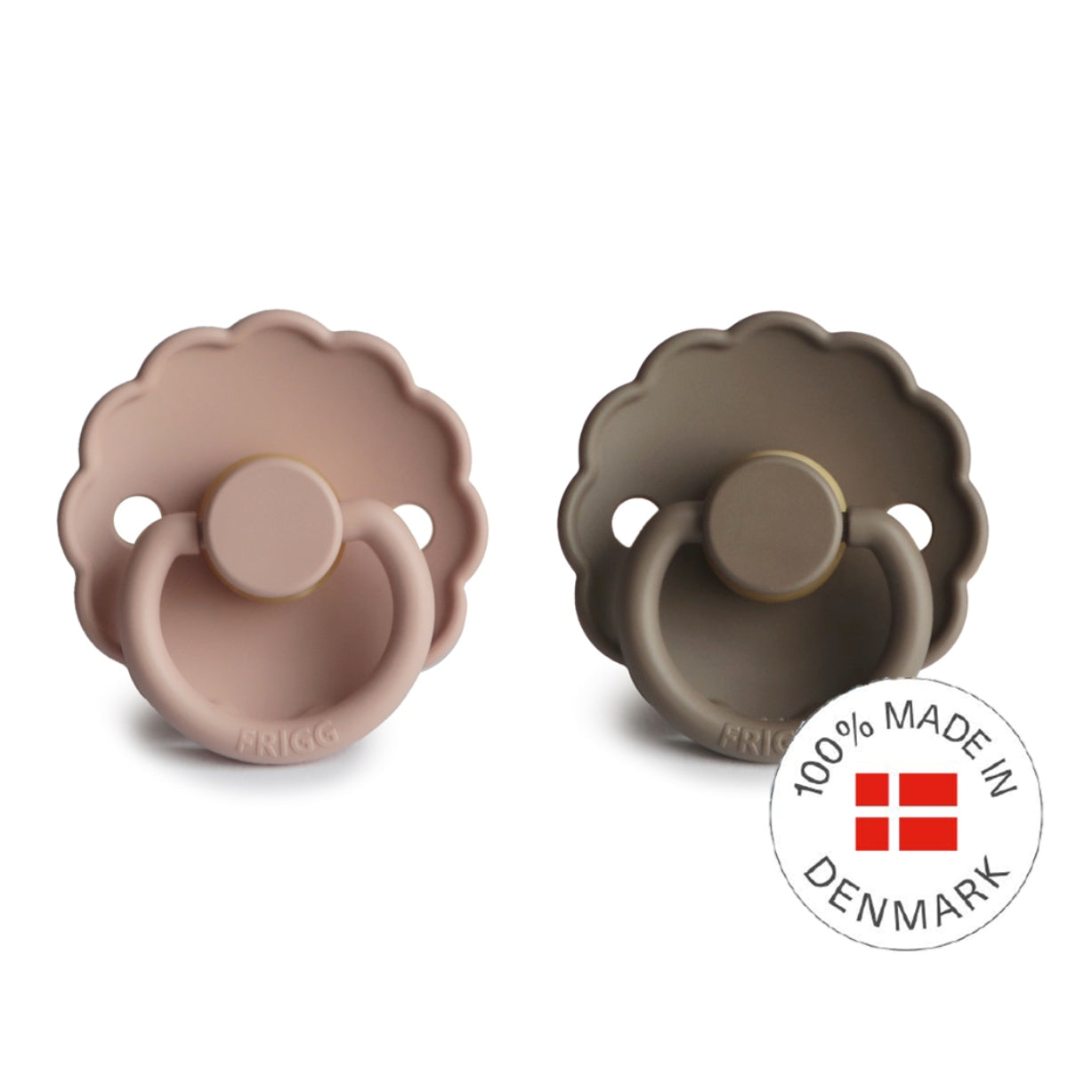 FRIGG Daisy Latex Baby Pacifiers, 2pk [Original] –  Blush/Portobello (2 Sizes)