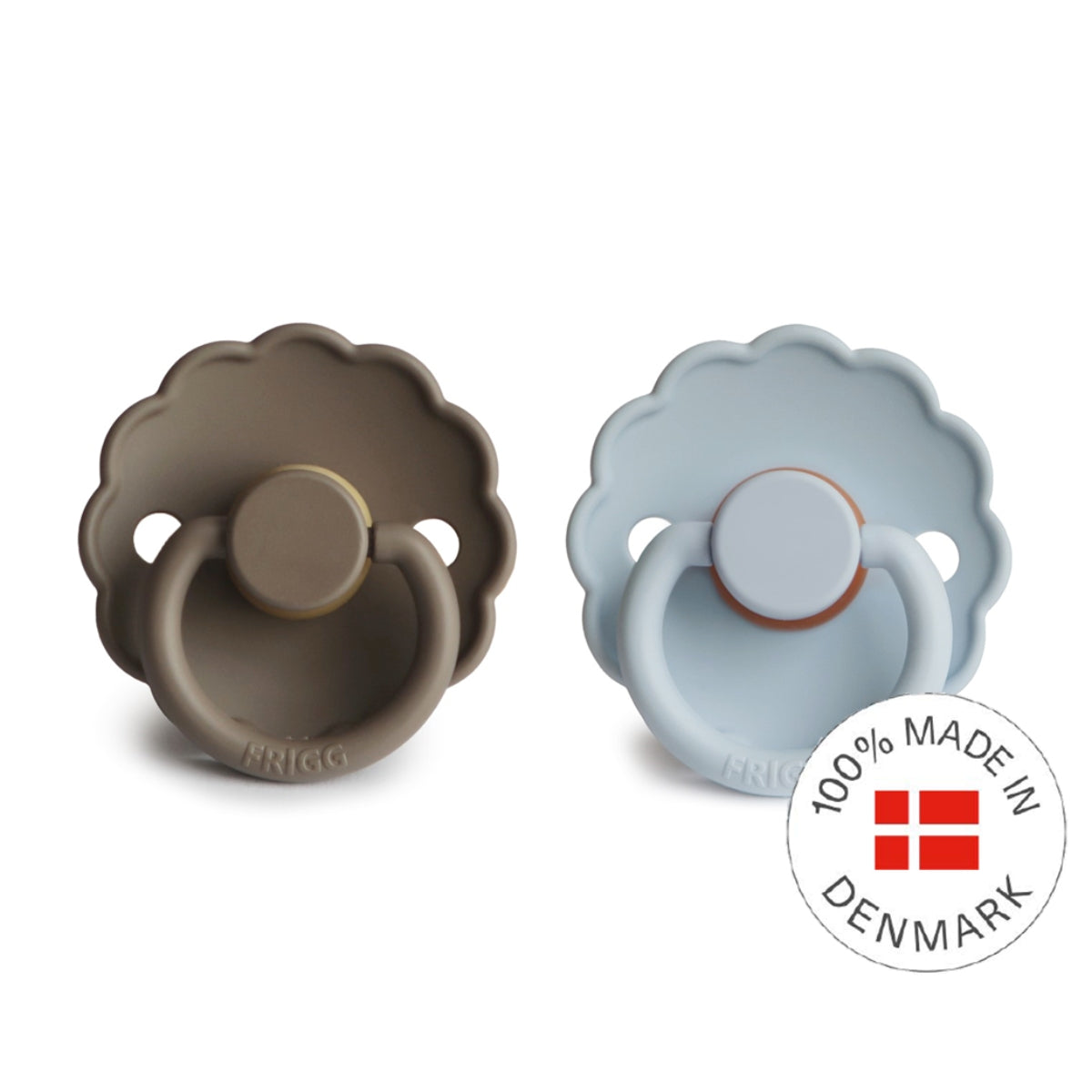 FRIGG Daisy Latex Baby Pacifiers, 2pk [Original] – Portobello/Powder Blue (2 Sizes)