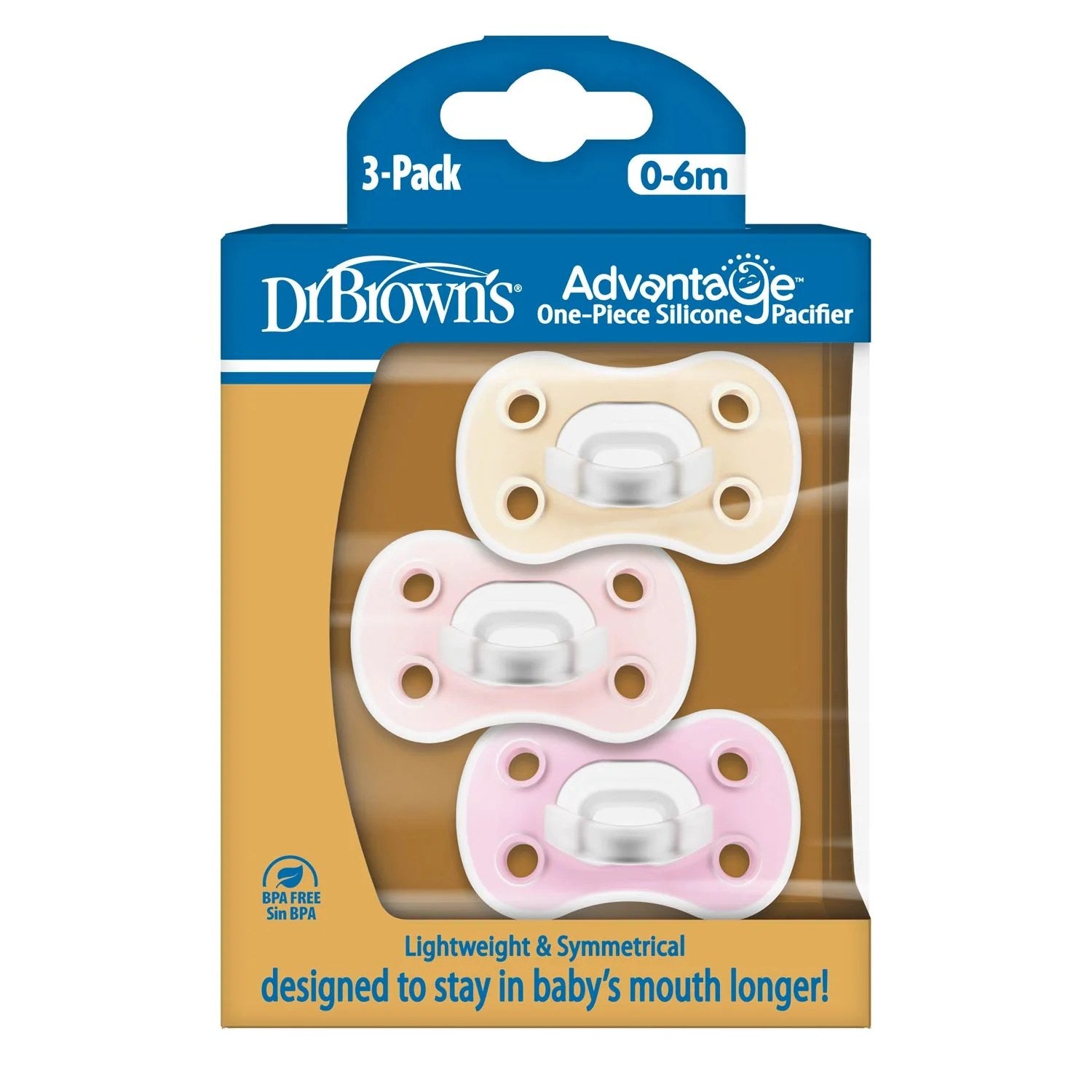 Dr. Brown's Advantage One-Piece Silicone Pacifier, 3pk - 2 Sizes (3 Designs)