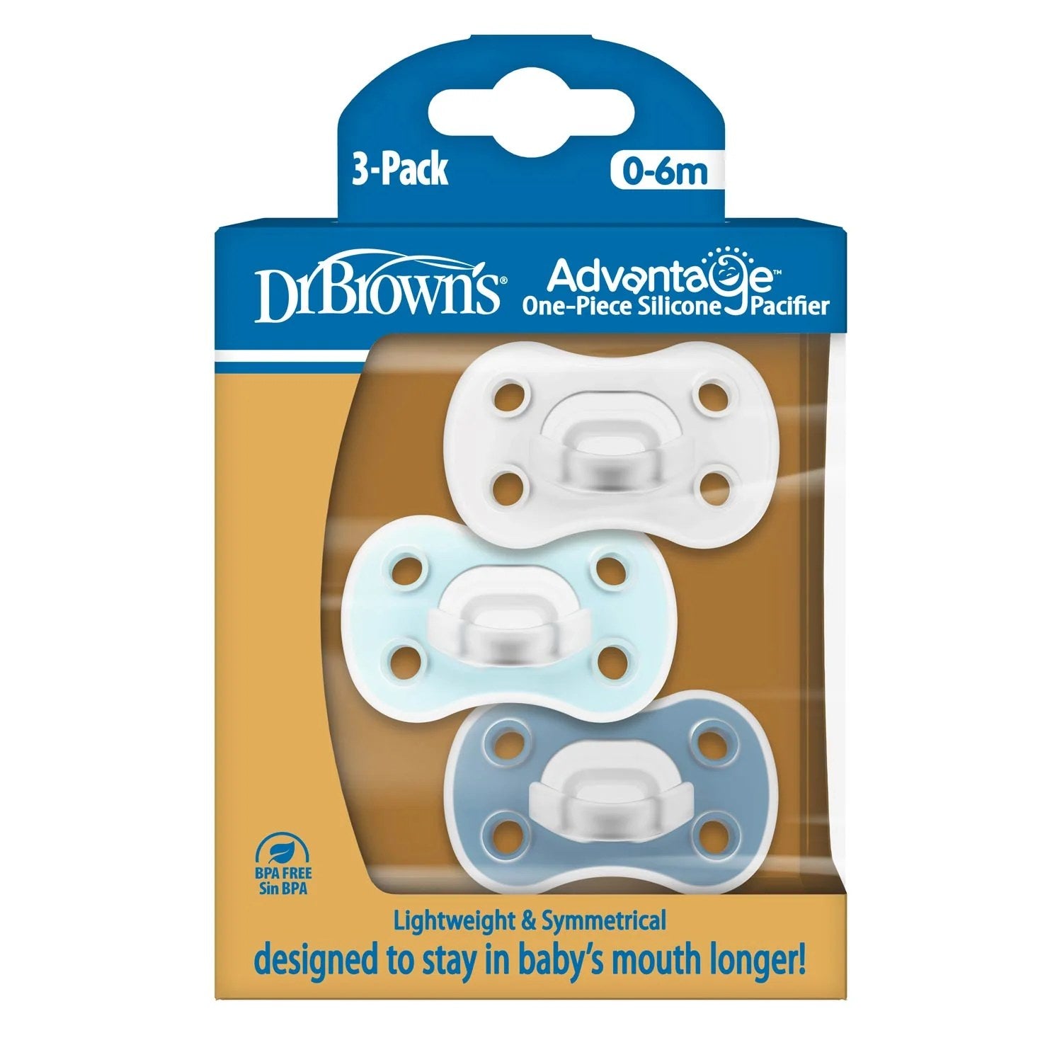 Dr. Brown's Advantage One-Piece Silicone Pacifier, 3pk - 2 Sizes (3 Designs)