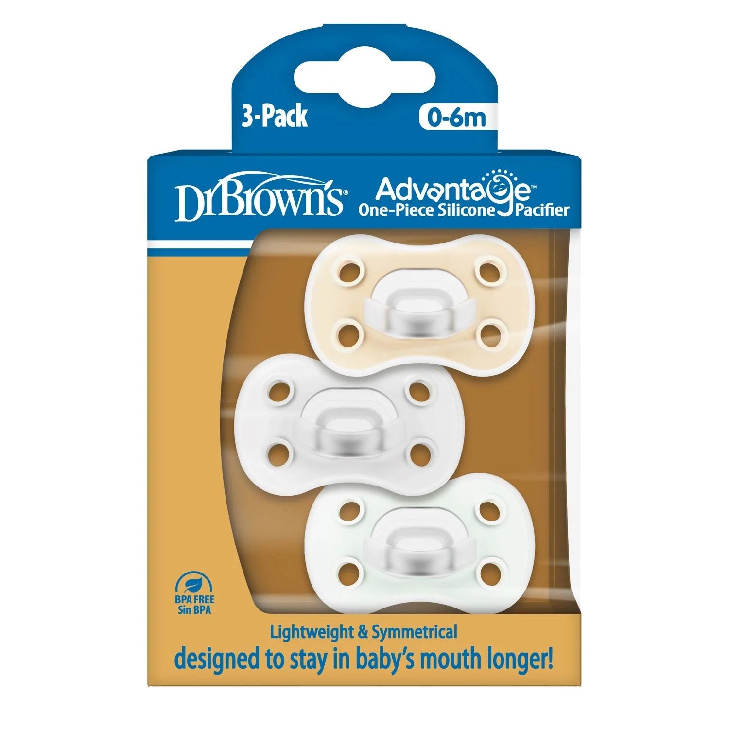 Dr. Brown's Advantage One-Piece Silicone Pacifier, 3pk - 2 Sizes (3 Designs)