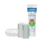 Dr. Brown's 100% Silicone Baby Finger Toothbrush, Gray/Green + Strawberry Baby Toothpaste for 0-3Y (Exp 10/27)