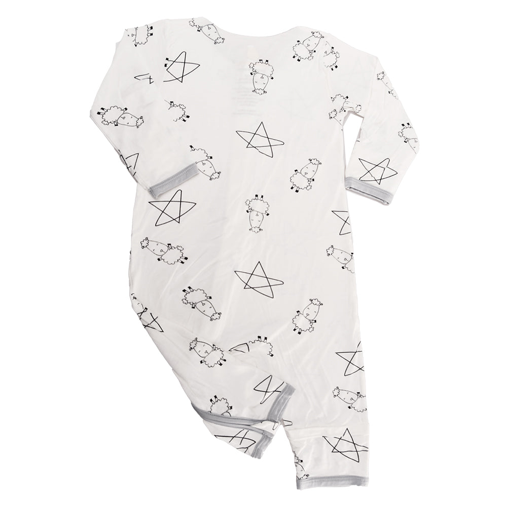 Baa Baa Sheepz Baby Zip Romper - Cute Big Star and Sheepz White (4 Sizes)
