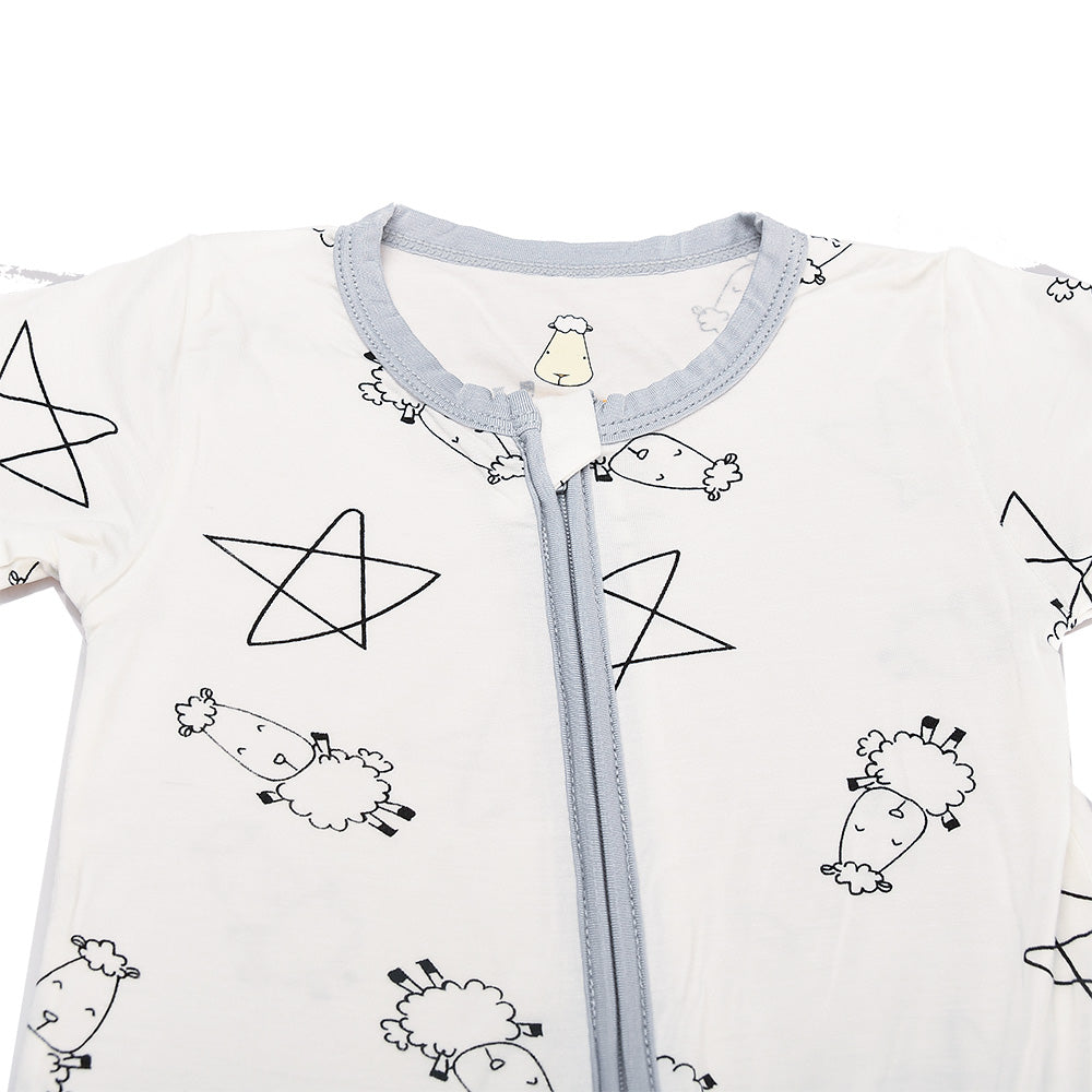 Baa Baa Sheepz Baby Zip Romper - Cute Big Star and Sheepz White (4 Sizes)