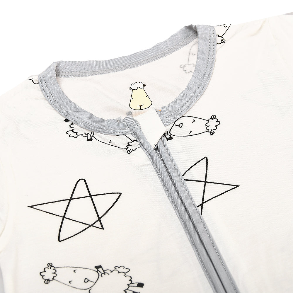 Baa Baa Sheepz Baby Zip Romper - Cute Big Star and Sheepz White (4 Sizes)