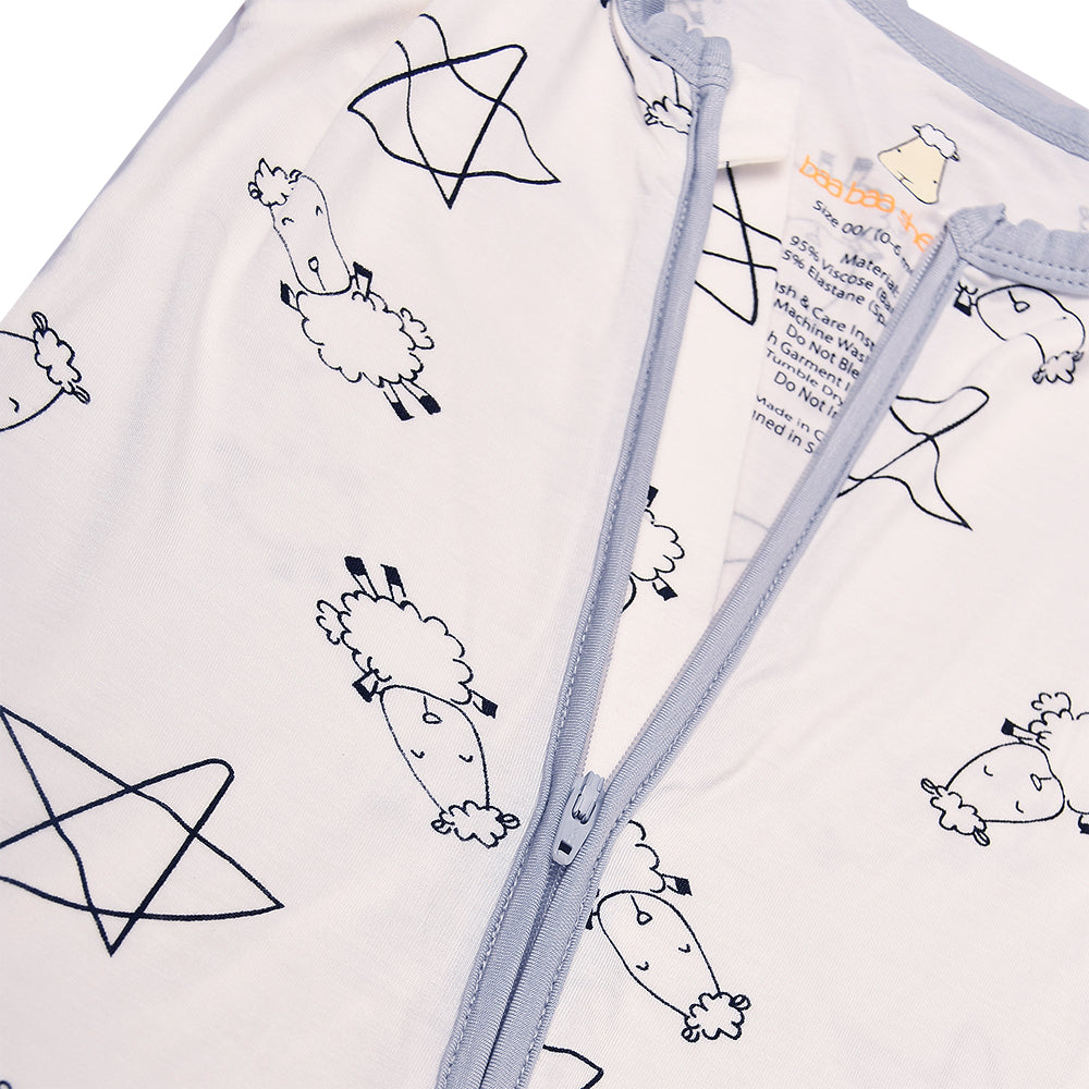 Baa Baa Sheepz Baby Zip Romper - Cute Big Star and Sheepz White (4 Sizes)