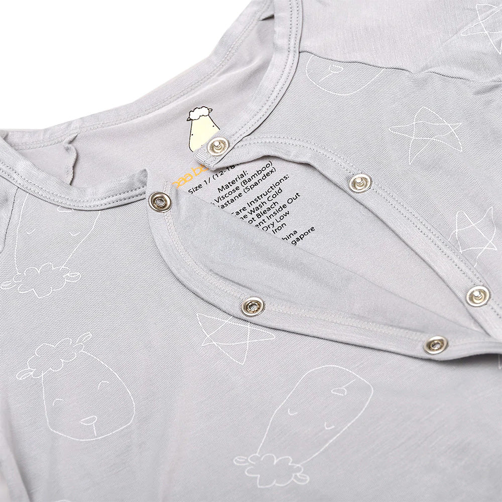 Baa Baa Sheepz Baby Side Snap Romper - Cute Big Star & Head Grey (4 Sizes)