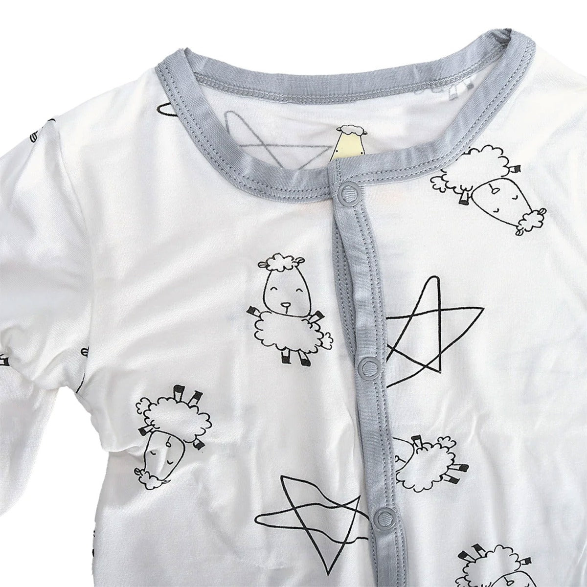 Baa Baa Sheepz Baby Middle Snap Romper - Cute Big Star and Sheepz White