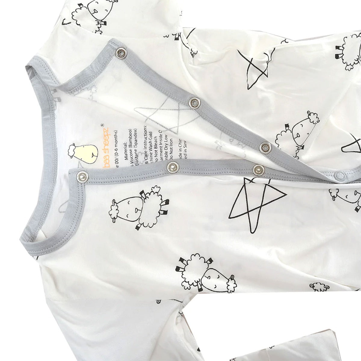 Baa Baa Sheepz Baby Middle Snap Romper - Cute Big Star and Sheepz White