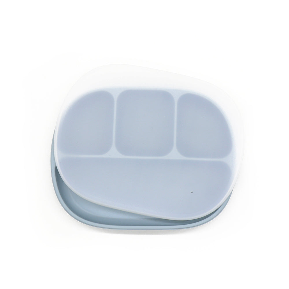 Biomom 4-Divided Silicone Suction Baby Plate with Translucent Cover (12 Colors) - Pupsik Singapore