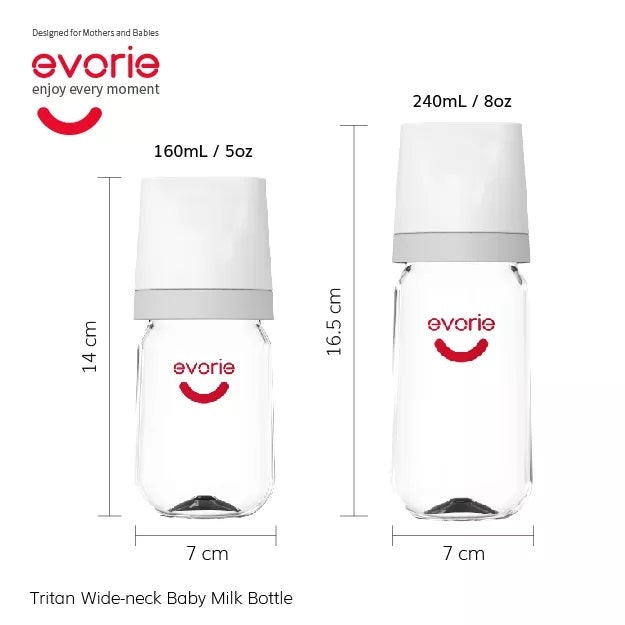 Evorie Tritan Wide-Neck Baby Milk Bottle (160ml/5oz) (3 Colors) - Pupsik Singapore