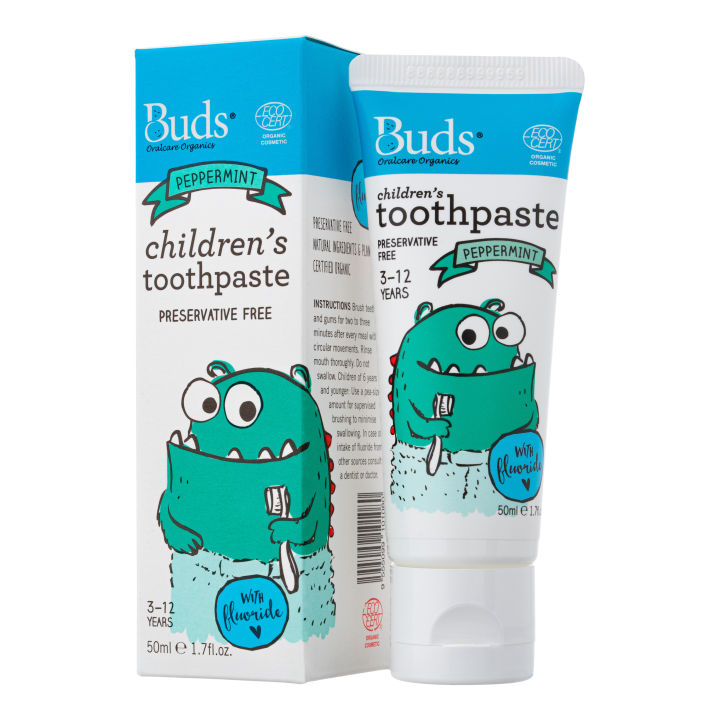 Buds Organics Children's Toothpaste with Flouride - Peppermint, 50ml (exp 12/27)