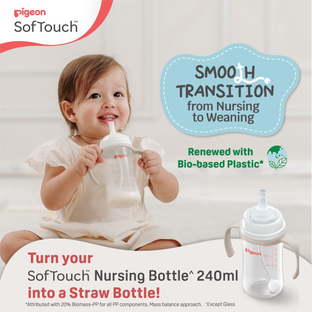 Pigeon SofTouch™ BPP Step Up Straw Bottle Set PP, 240ml