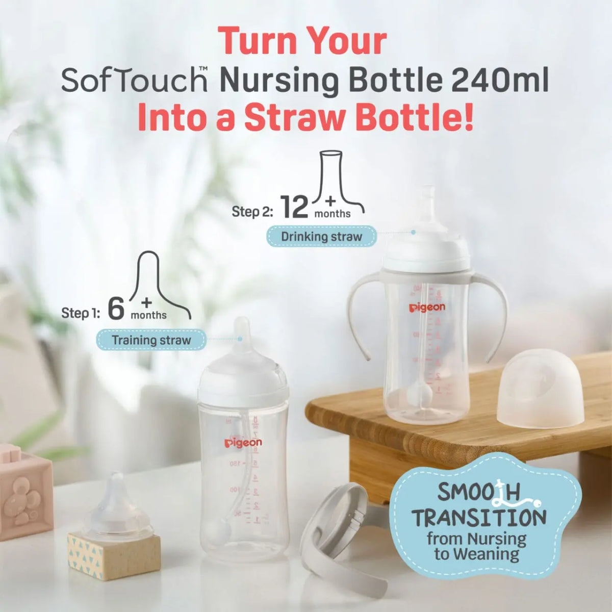 Pigeon SofTouch™ BPP Nursing Bottle PPSU, 240ml (3 Designs)