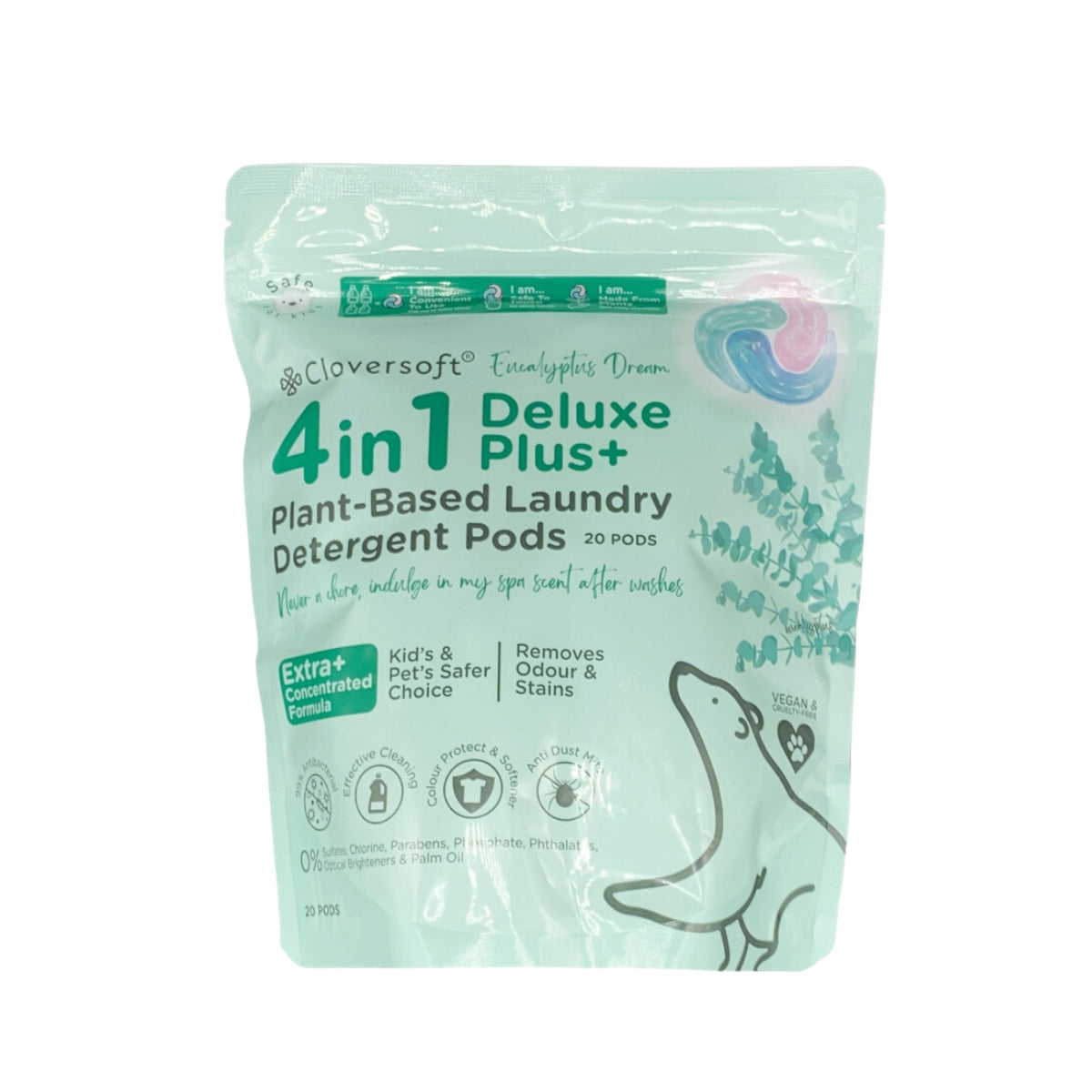 Cloversoft 4-in-1 Deluxe Plus+ Plant-Based Laundry Pods, 20 Pods - Eucalyptus Dream (Exp 06/26)