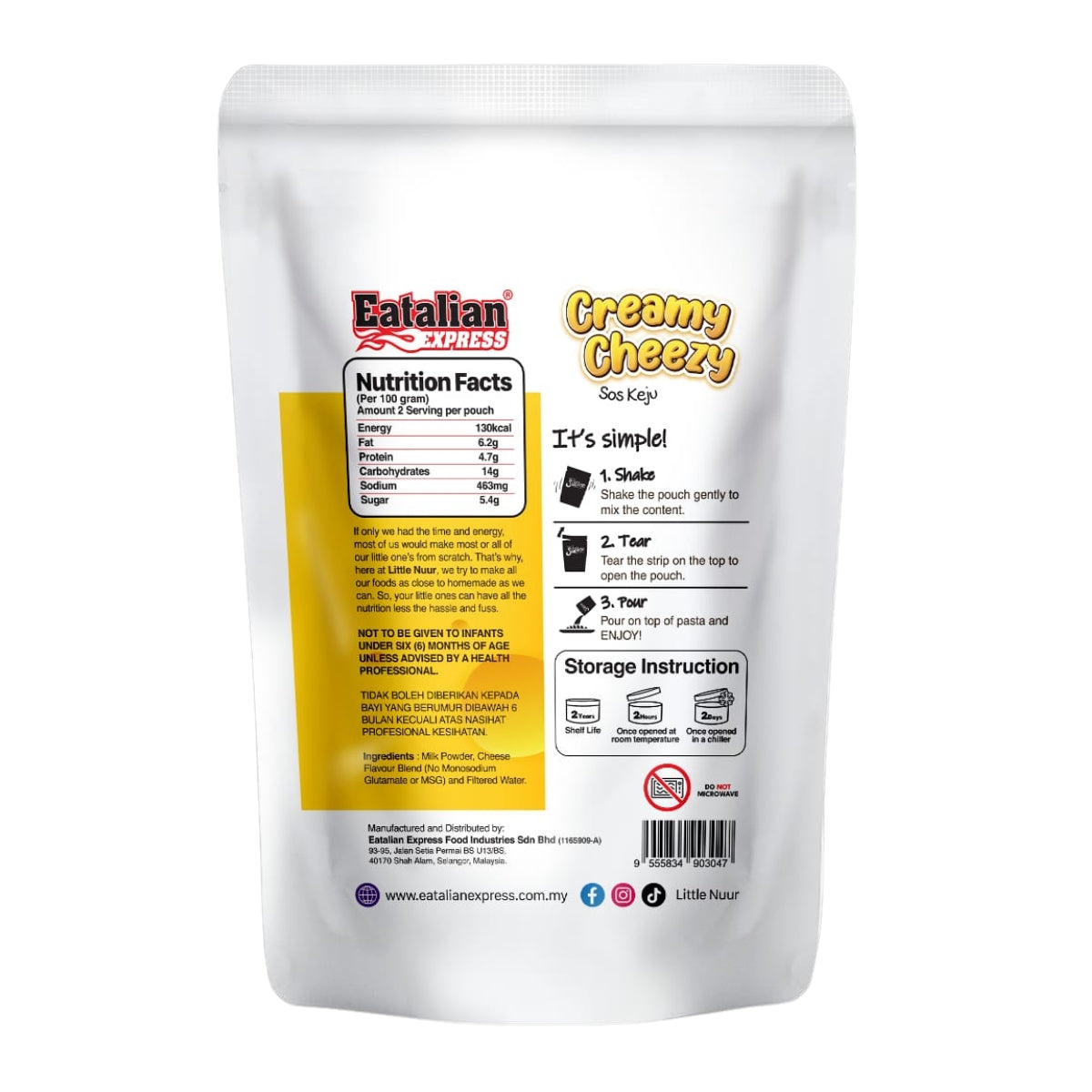 Eatalian Express Little Nuur Baby Pasta Sauce, 80g - Cheezy Crazy (Exp 06/27)