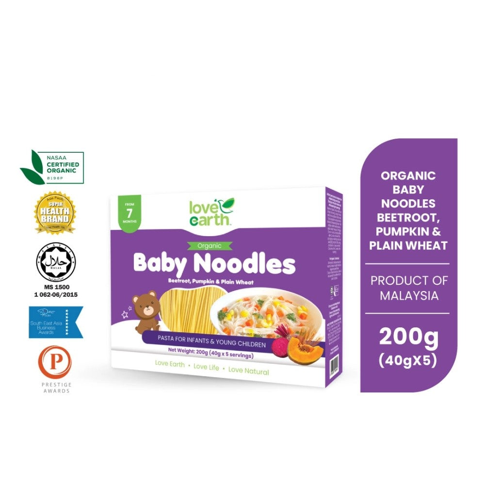 Love Earth Organic Baby Noodles, 200g - Beetroot, Pumpkin & Plain Wheat (Exp 03/27)