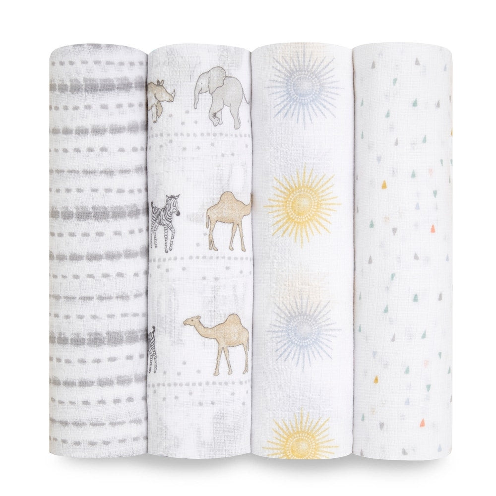 Aden Anais Essentials Muslin Cotton Swaddle (44 x 44 in), 4pk (31 Designs) - Pupsik Singapore