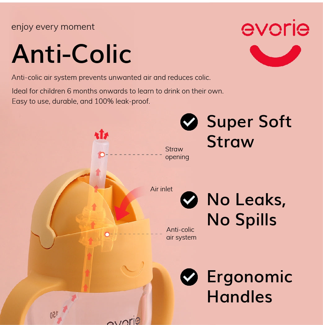 Evorie Tritan Gravity Straw Sippy Cup Water Bottle (200ml) (12 Colours) - Pupsik Singapore