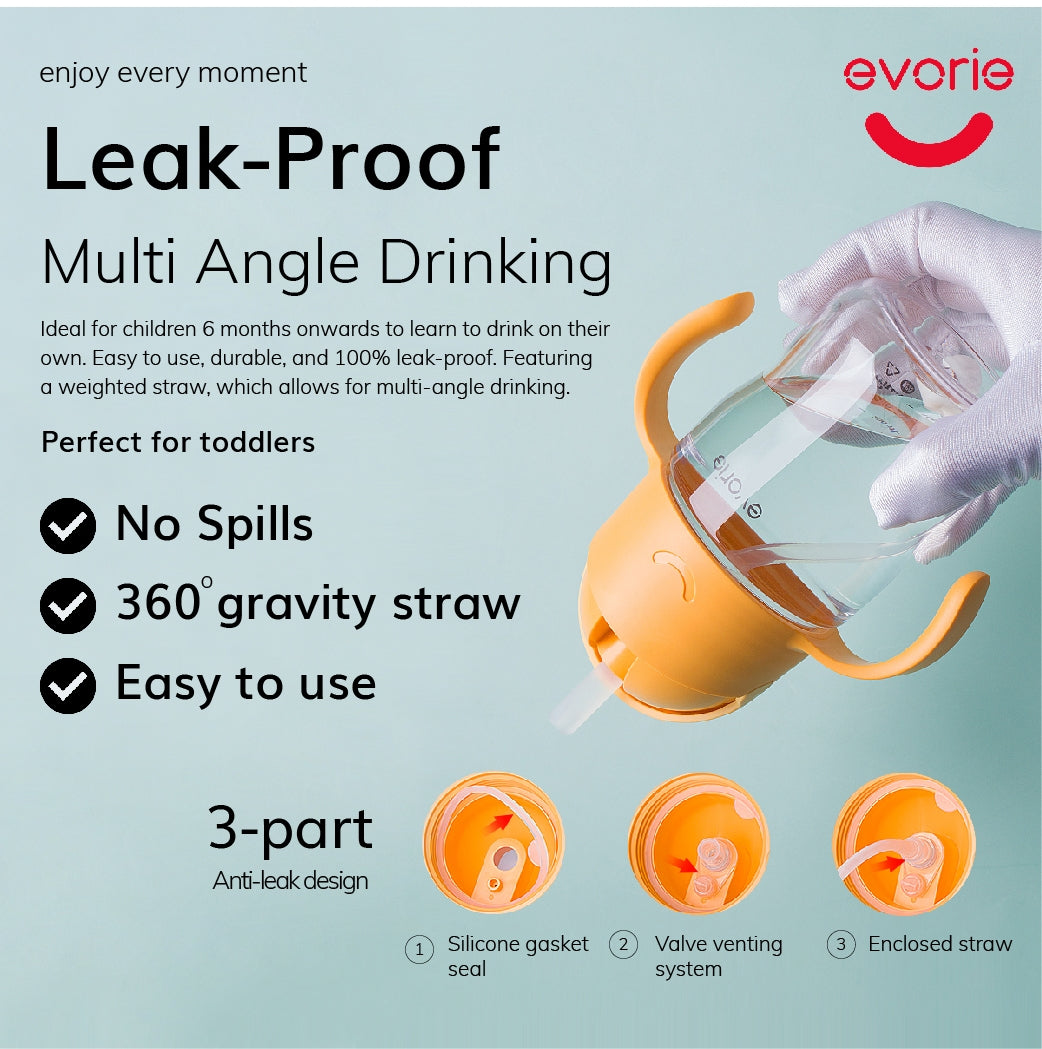 Evorie Tritan Gravity Straw Sippy Cup Water Bottle (200ml) (12 Colours) - Pupsik Singapore