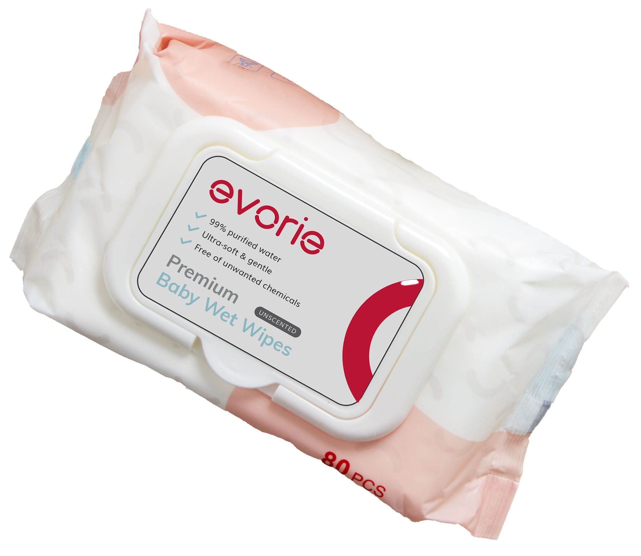 Evorie Premium Baby 99.9% Pure Water Wet Wipes (5 x 80 sheets = 400 sheets) - Exp 06/26