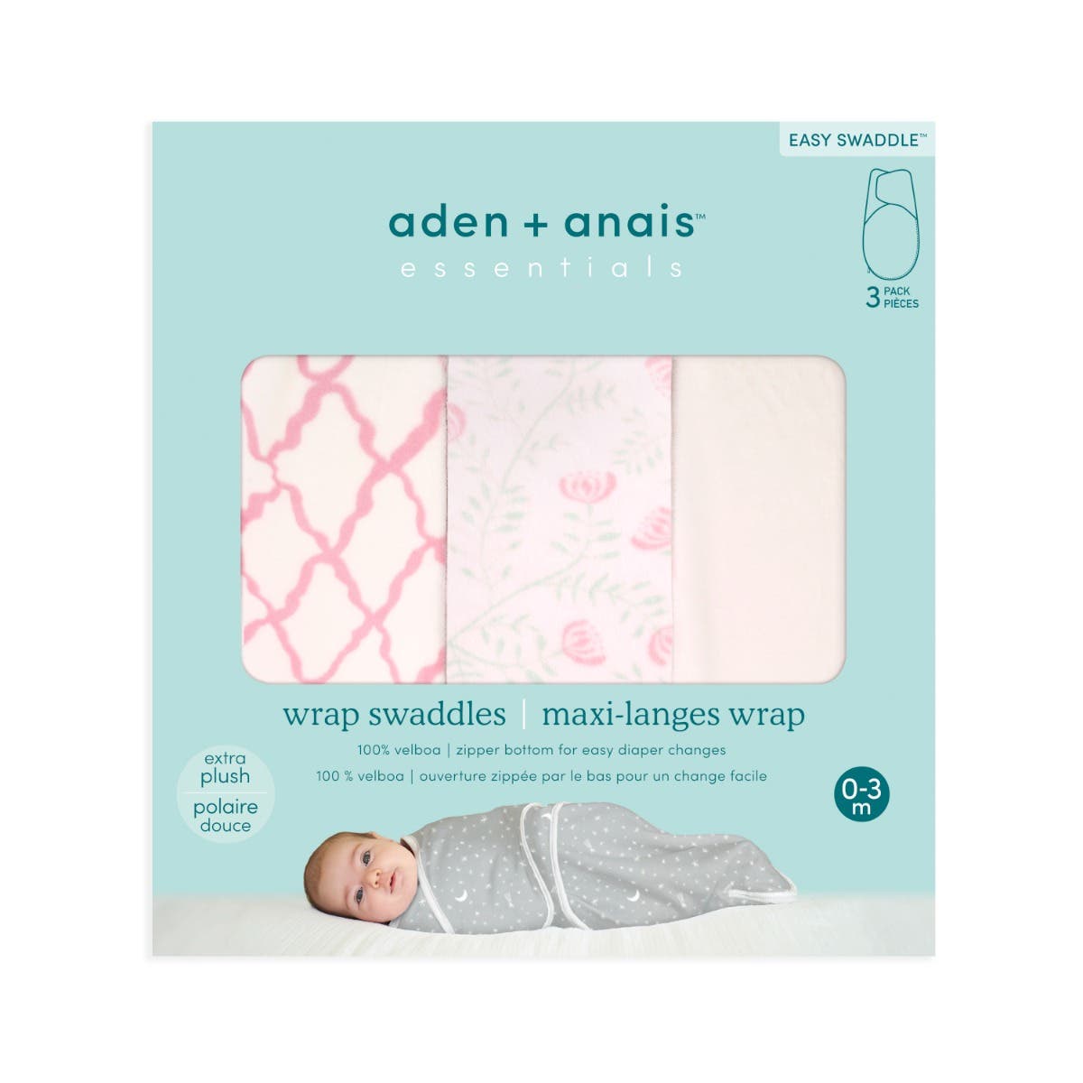 Aden Anais Essentials Minky Swaddle Wrap  (3pk) , 0-3 months (4 Designs) - Pupsik Singapore