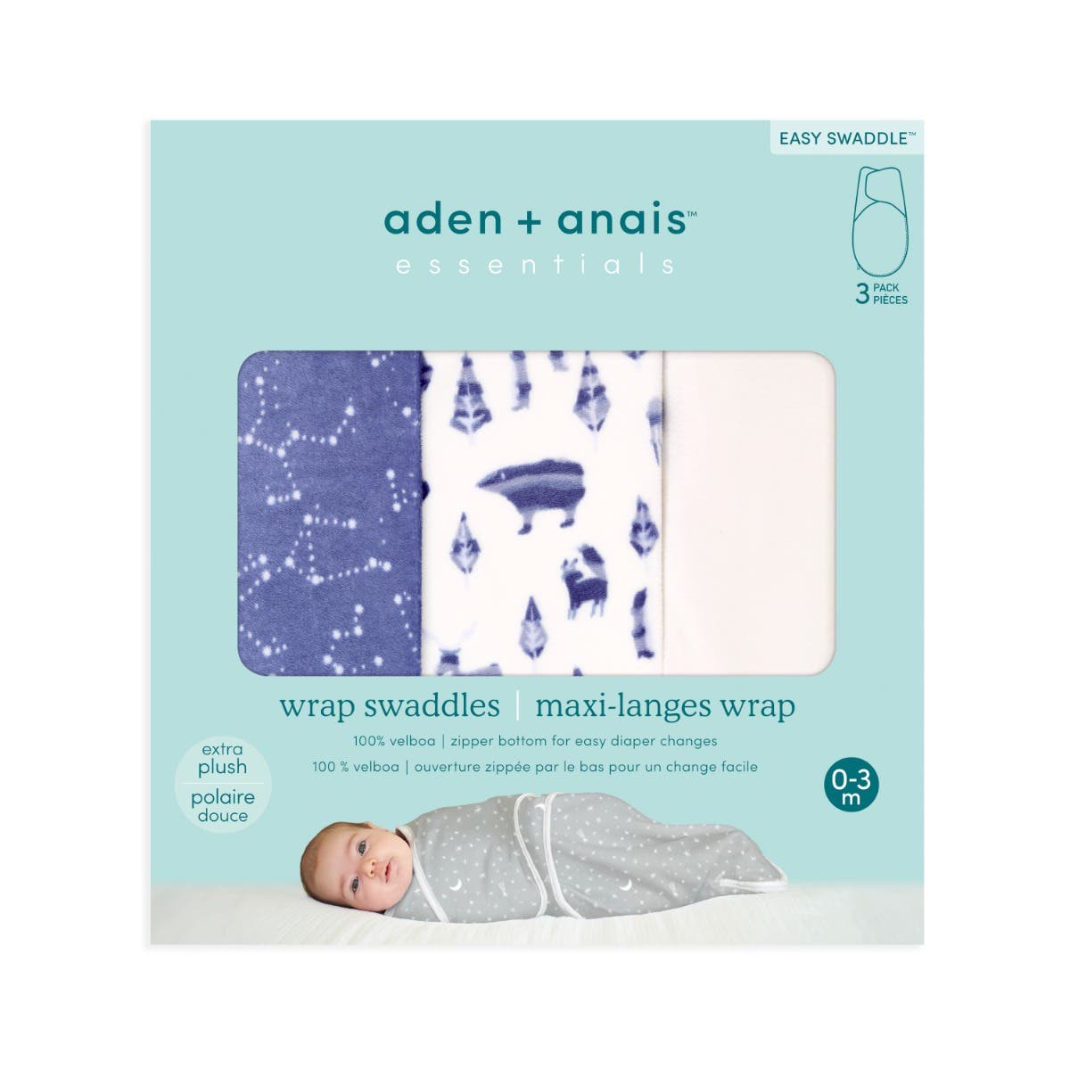 Aden Anais Essentials Minky Swaddle Wrap  (3pk) , 0-3 months (4 Designs) - Pupsik Singapore