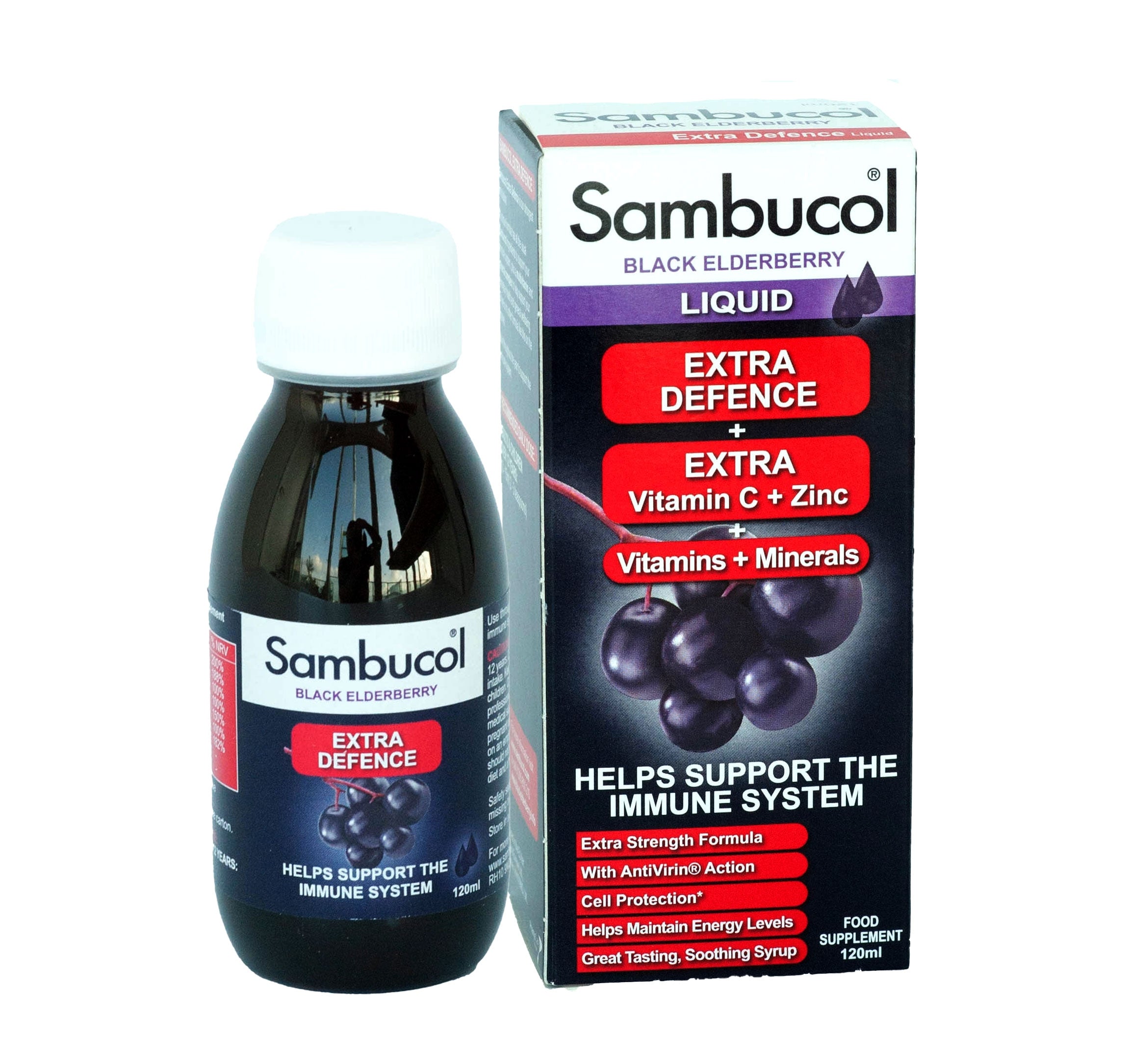 [4-pack] Sambucol Extra Defence Liquid for 12Y+, 120ml - Exp 07/26