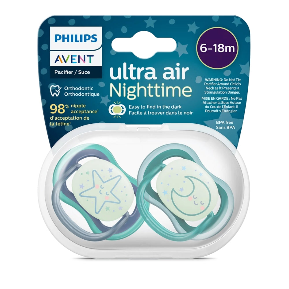 Philips Avent Ultra Air Night Pacifier, 2pk - 6-18M (2 Designs)