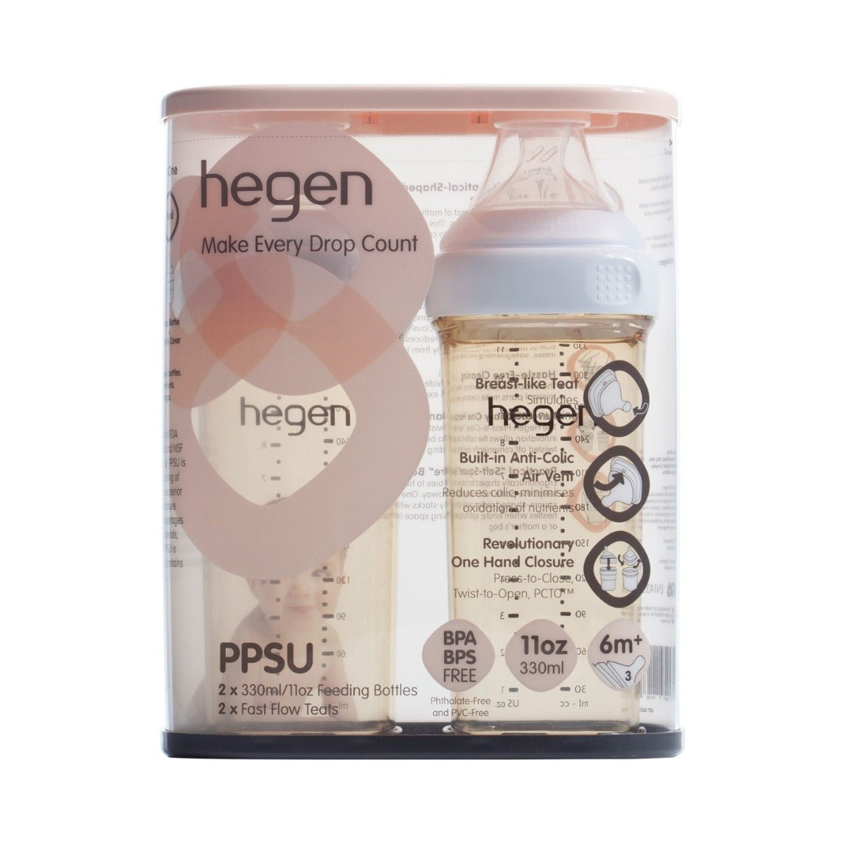 Hegen PCTO™ Milk Feeding Bottle PPSU, 330ml/11oz (2-pack) - 4 Colors