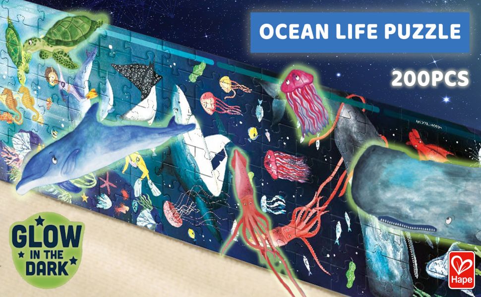 Hape Glow-in-the-Dark Puzzle, 200 pieces - Ocean Life