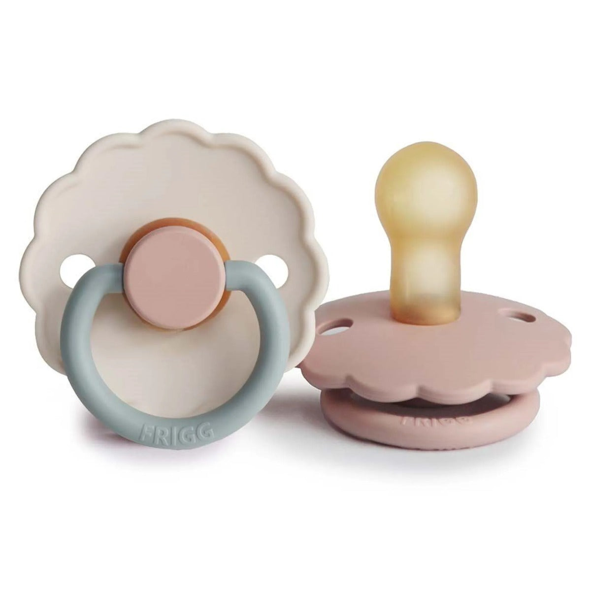 FRIGG Daisy Latex Baby Pacifiers, 2pk [Color Block + Original] – Blush/Cotton Candy (2 Sizes)