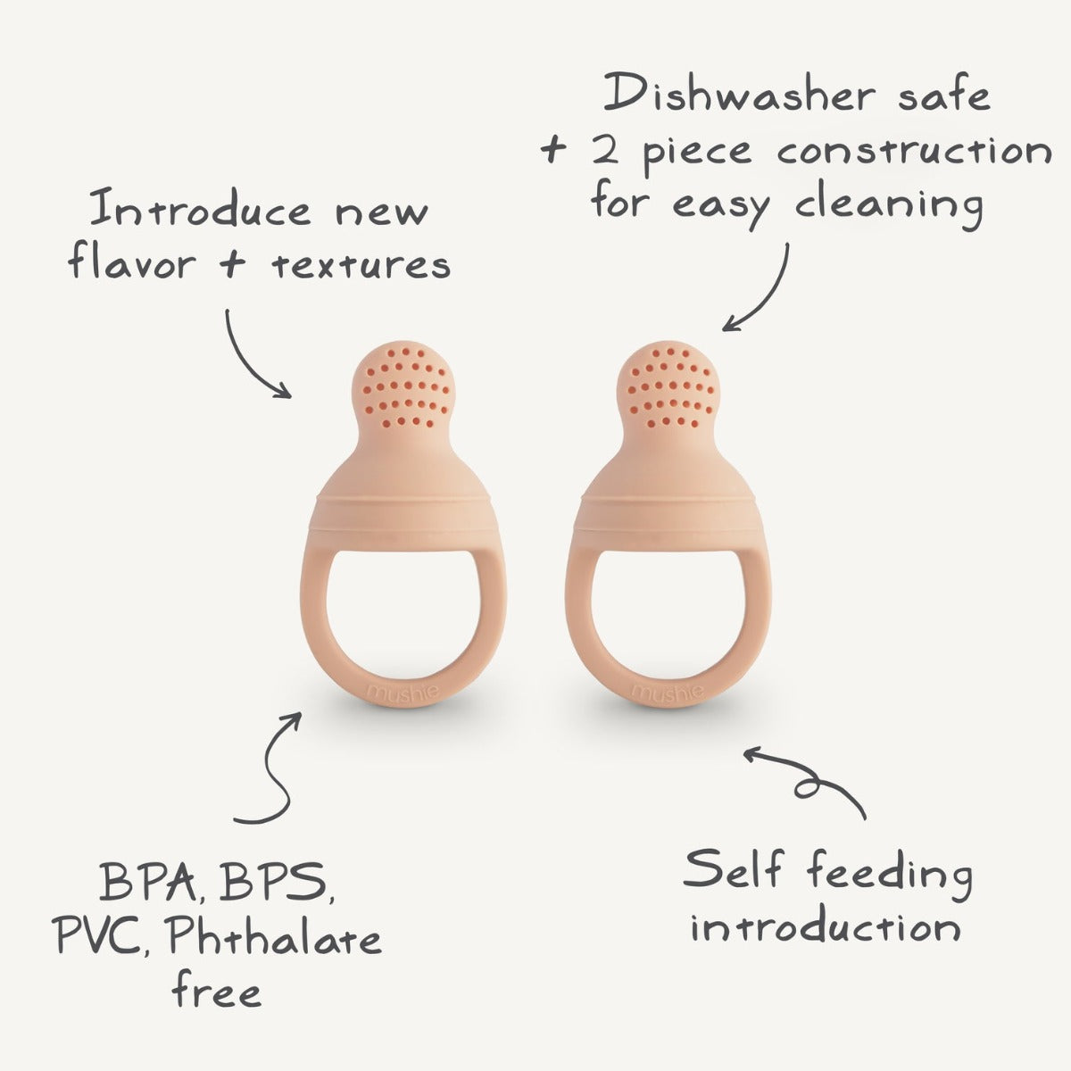 Mushie Silicone Fresh Food Feeder with Lid, 2pk (6 Colors)