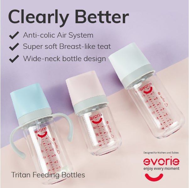 Evorie Tritan Wide-Neck Baby Milk Bottle (160ml/5oz) (3 Colors) - Pupsik Singapore