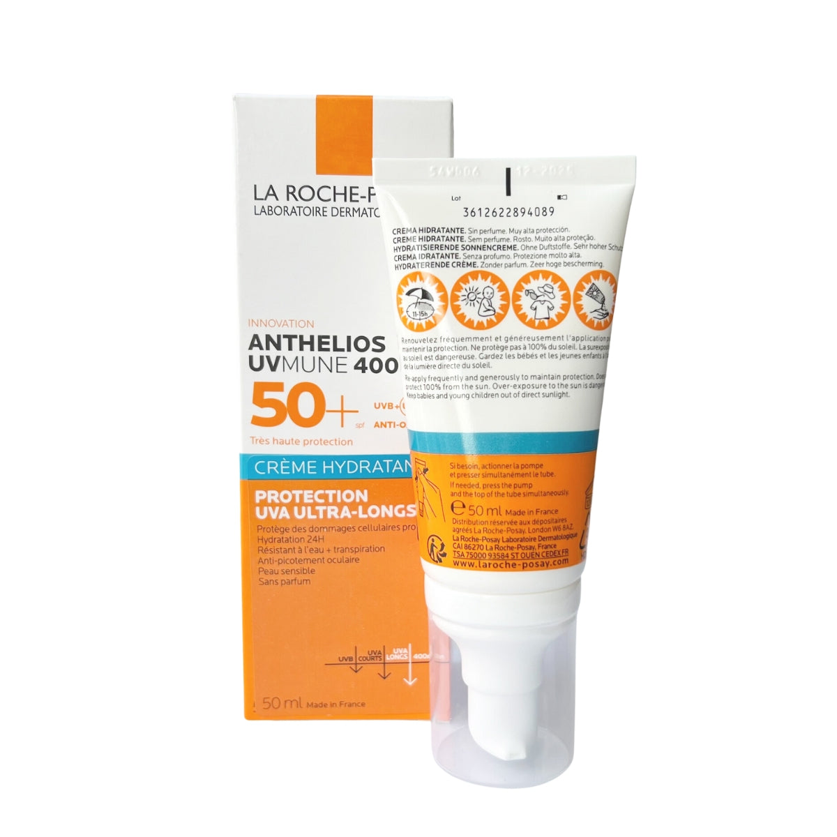 La Roche-Posay Anthelios UVMune 400 Hydrating Cream Fragrance-Free Sunscreen SPF50+ (50ml) - Made in France - Exp 02/26