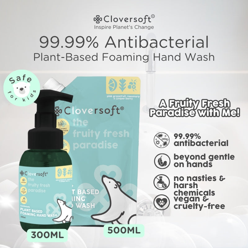 Cloversoft 99.99% Antibacterial Foaming Hand Wash Bottle, 300ml - Pink Grapefruit, Rosemary, Juniper Berry (Exp 09/27) - Pupsik Singapore