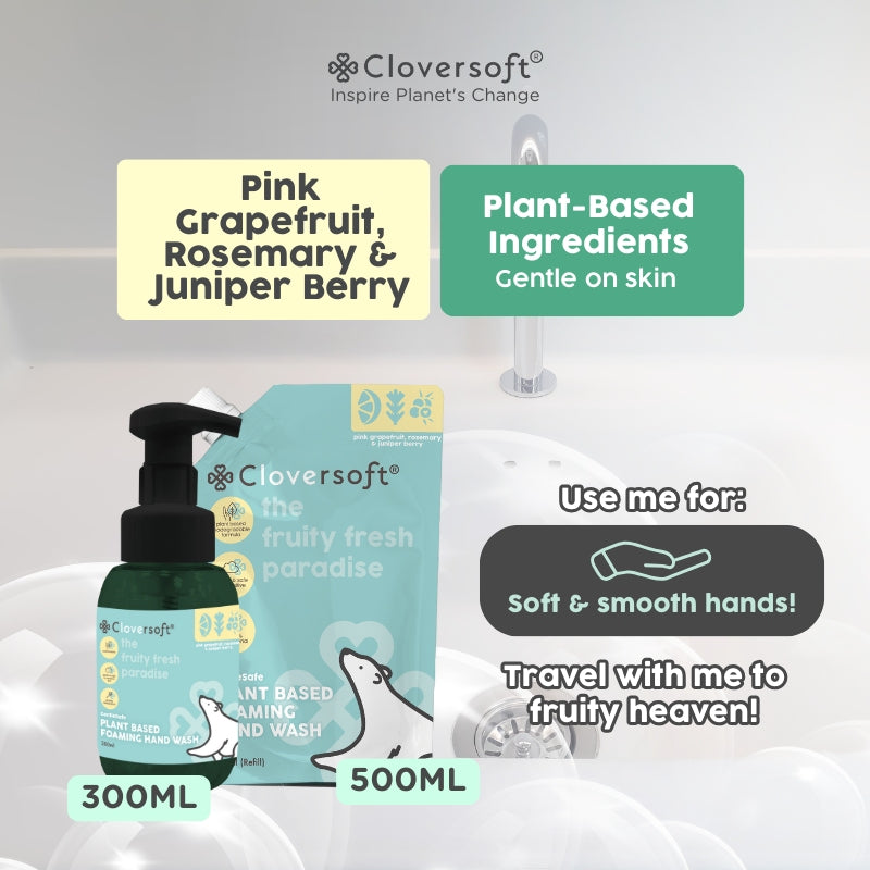 Cloversoft 99.99% Antibacterial Foaming Hand Wash Bottle, 300ml - Pink Grapefruit, Rosemary, Juniper Berry (Exp 09/27) - Pupsik Singapore