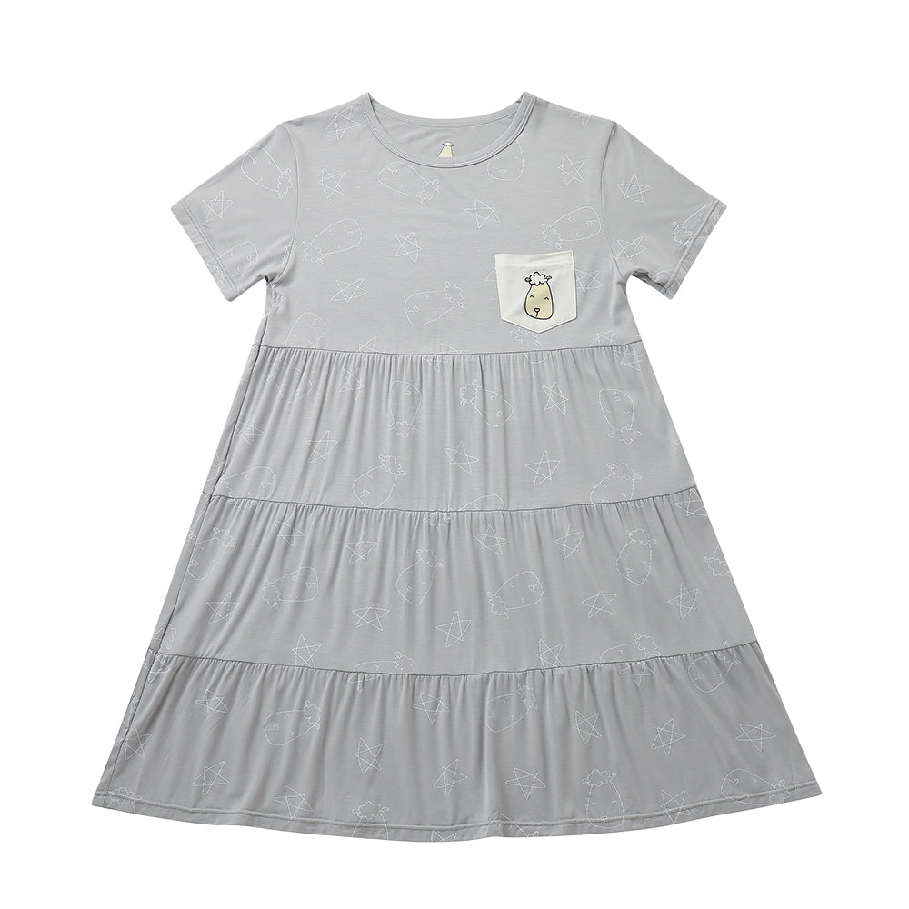 Baa Baa Sheepz Short Sleeve Tiered Dress - Cute Big Star & Head Grey