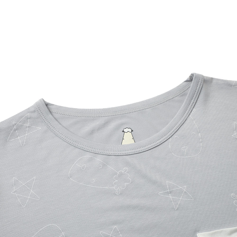 Baa Baa Sheepz Short Sleeve Tiered Dress - Cute Big Star & Head Grey