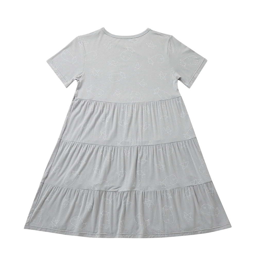 Baa Baa Sheepz Short Sleeve Tiered Dress - Cute Big Star & Head Grey