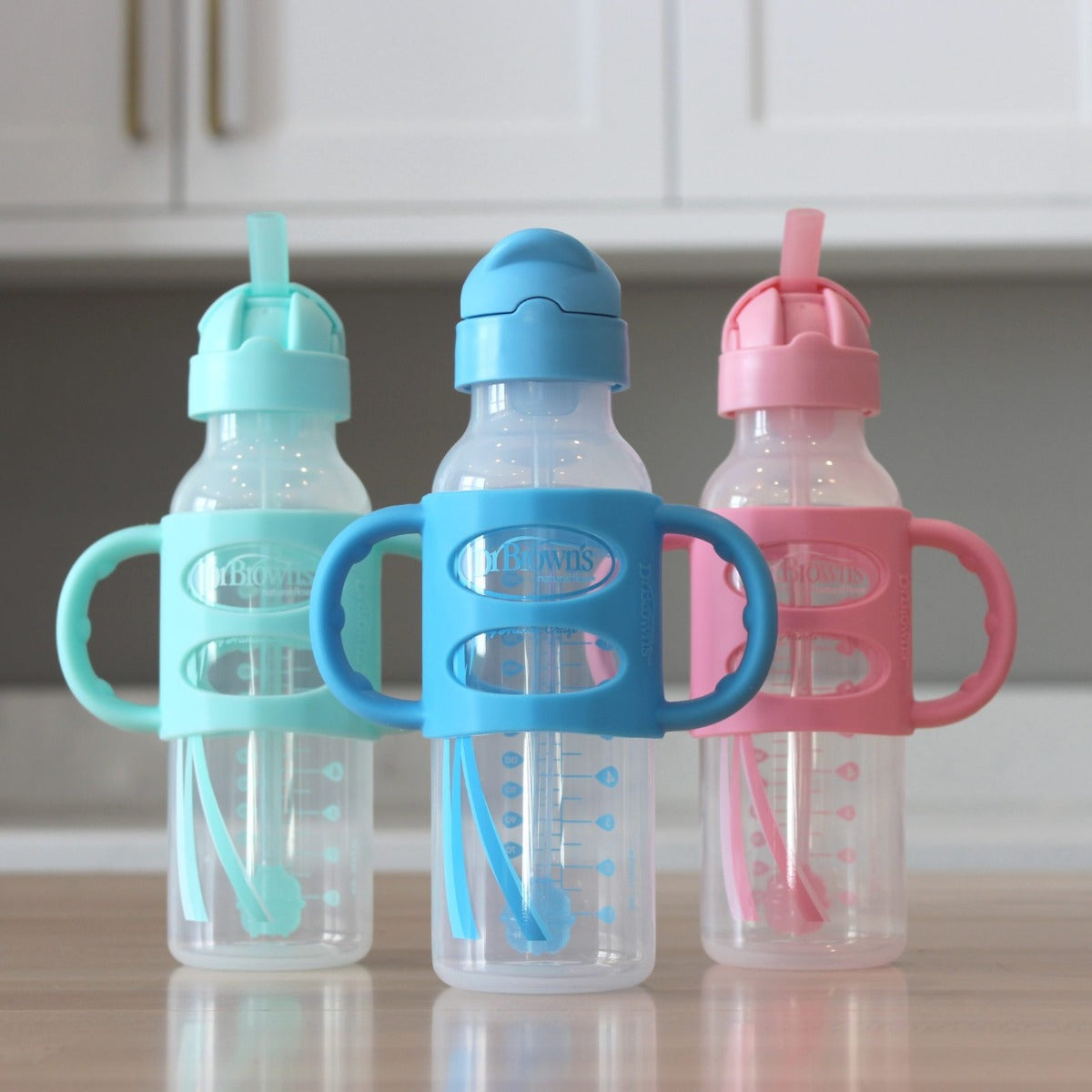 Dr. Brown's Milestones Sippy Straw Bottles w/ Silicone Handles, 250ml (4 Colours)