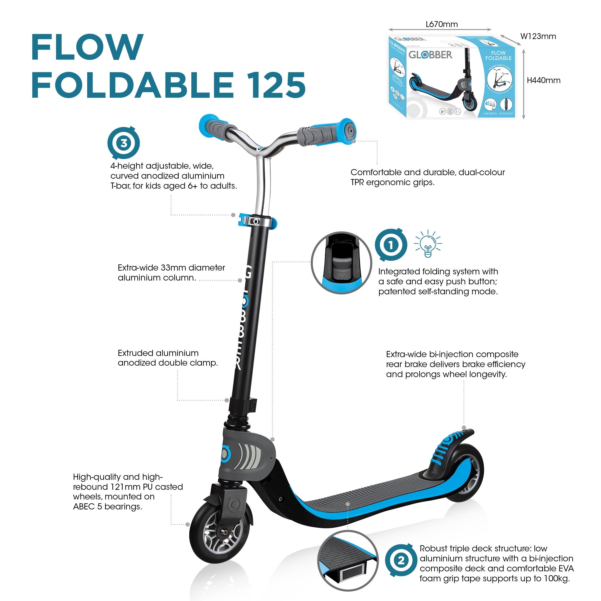 Globber Flow Foldable 125 Scooter - 3 Colors