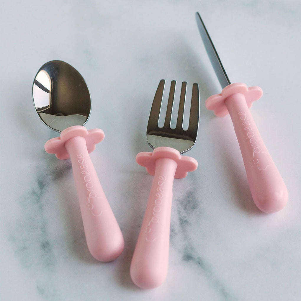 Grabease Stainless Steel Toddler Utensil Set - Fork, Knife & Spoon (3 Colors) - Pupsik Singapore