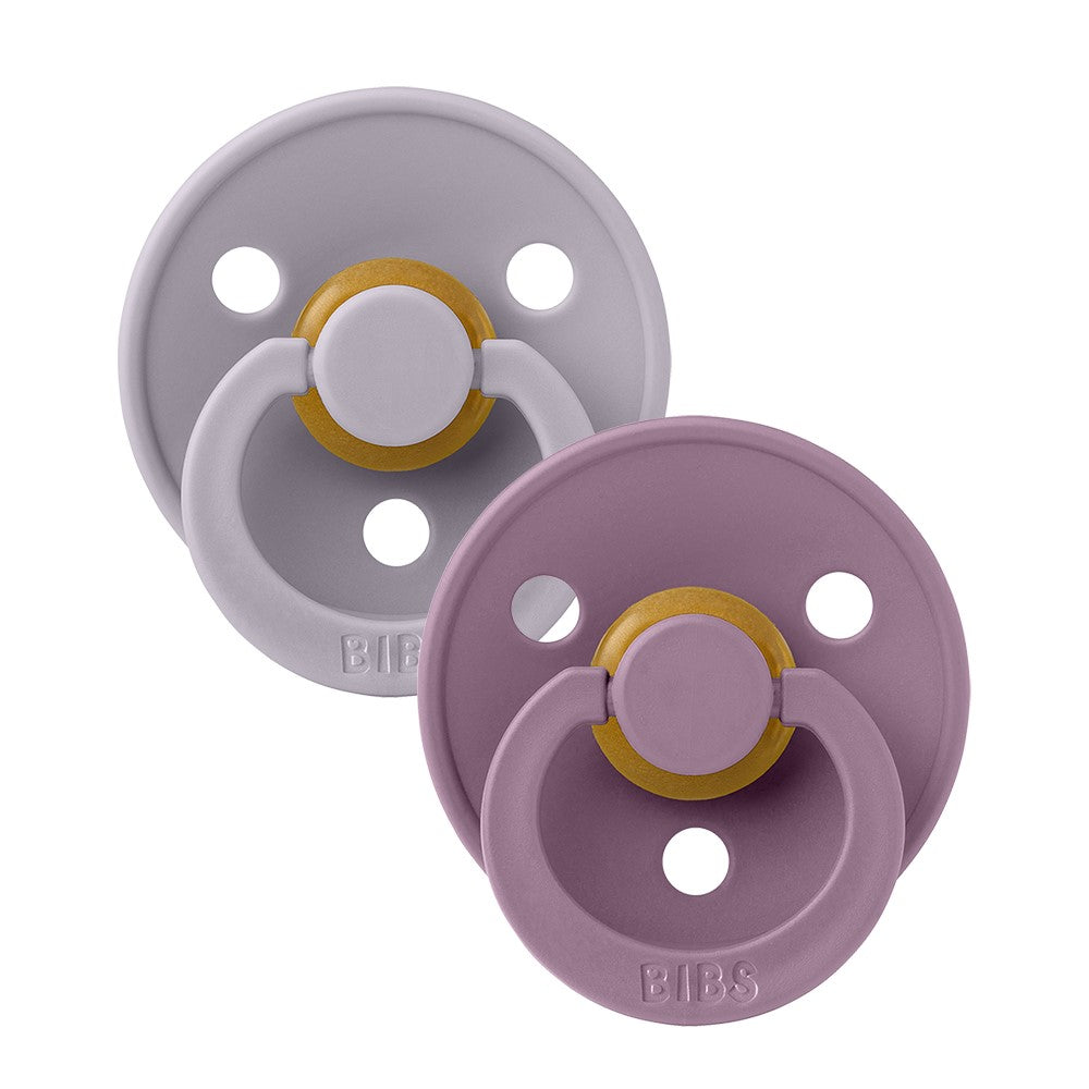 Bibs Round Colour Pacifier (2pk) - Fossil Grey/Mauve (2 Sizes) - Made in Denmark/EU