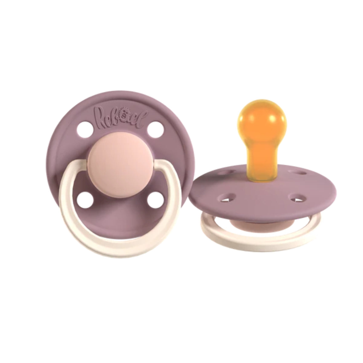 Rabael Duo Natural Rubber Round Pacifiers, 2pk - Misty Soft Mouse/Tornado Plum Mouse