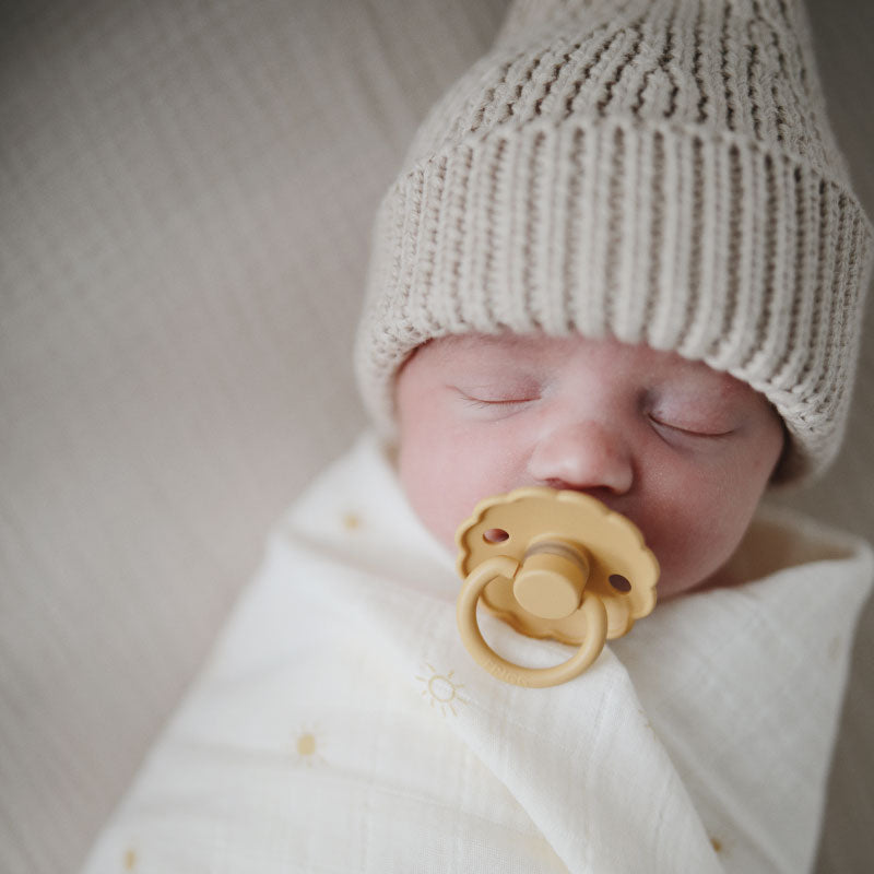 FRIGG Daisy Latex Baby Pacifiers, 1pk – Honey Gold (2 Sizes)